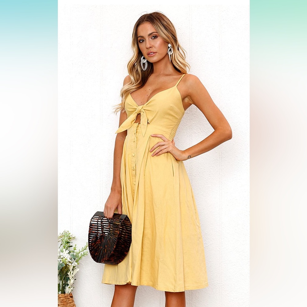 Ecowish Tie Front Button Down Midi Dress